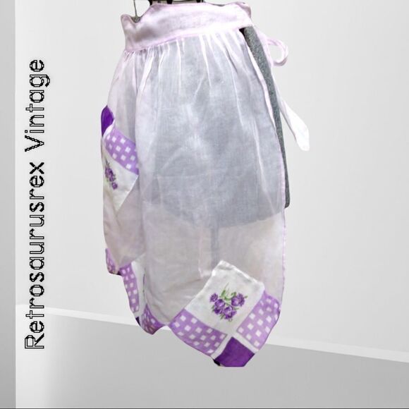 VINTAGE 1950's Sheer Lavender Kitchen Apron with Quilt Squares,Rockabilly/Pin Up - Picture 6 of 7